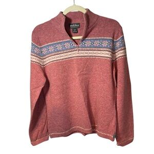 Woolrich Faire Isle Floral Rosebud Quarter zip Lambswool pullover size L